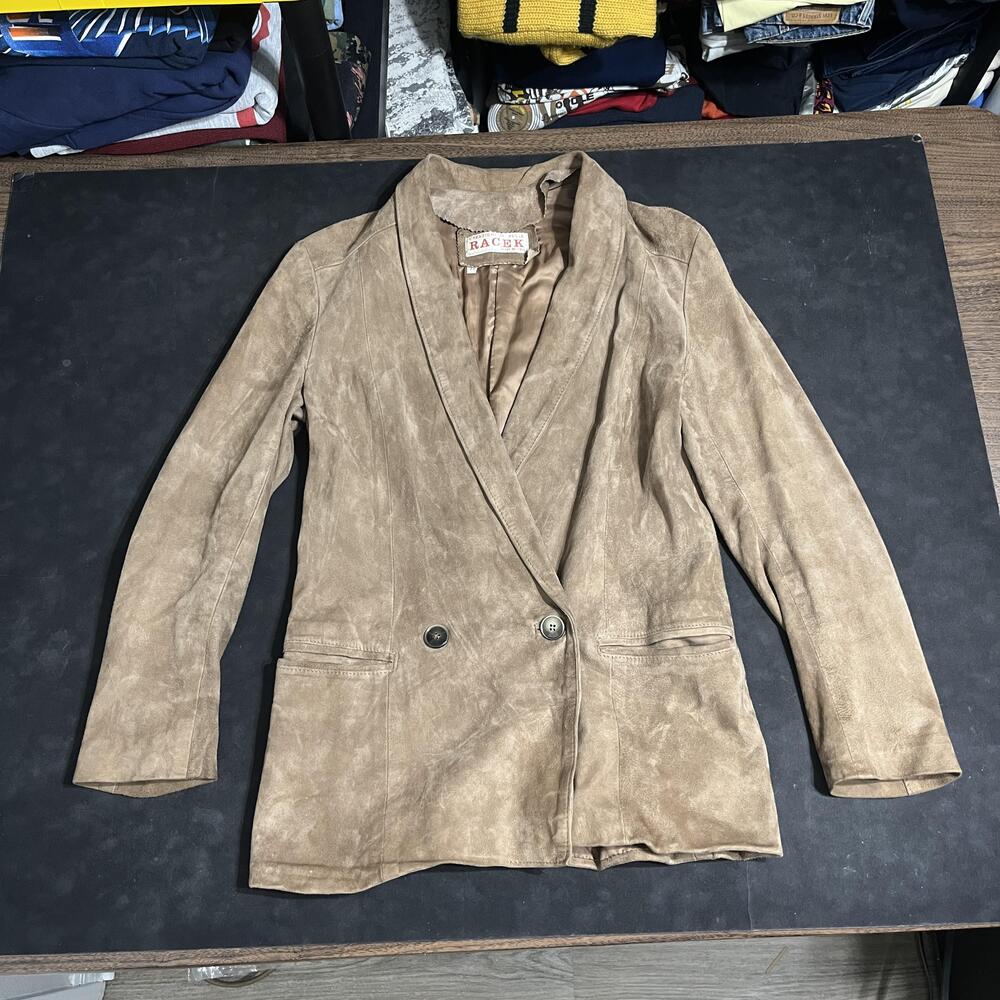 Racek Italian Suede Leather Blazer Jacket Womens Sport Coat Made In Italy 1970s